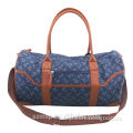 print polyester body with leather handles duffel bag,travel unisex travel bag